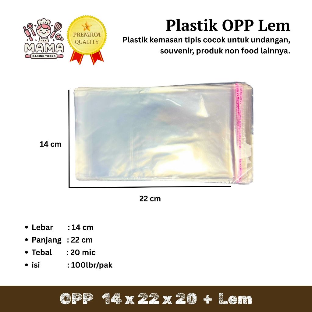 

Plastik OPP (LEM) Tipis 14 x 22 x 20 / Plastik Kue / Plastik Roti / Plastik Undangan / Plastik Cookies / Plastik Uang