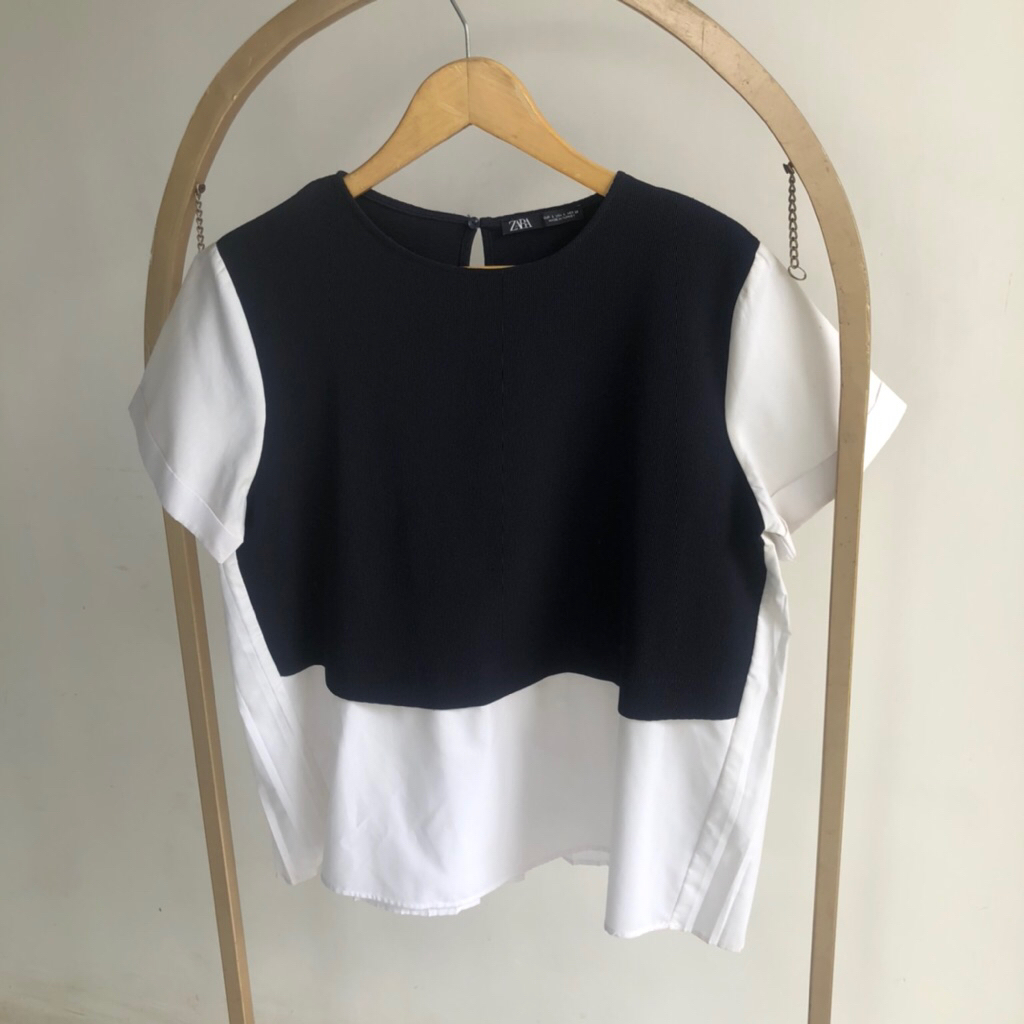 blouse zara navy putih L