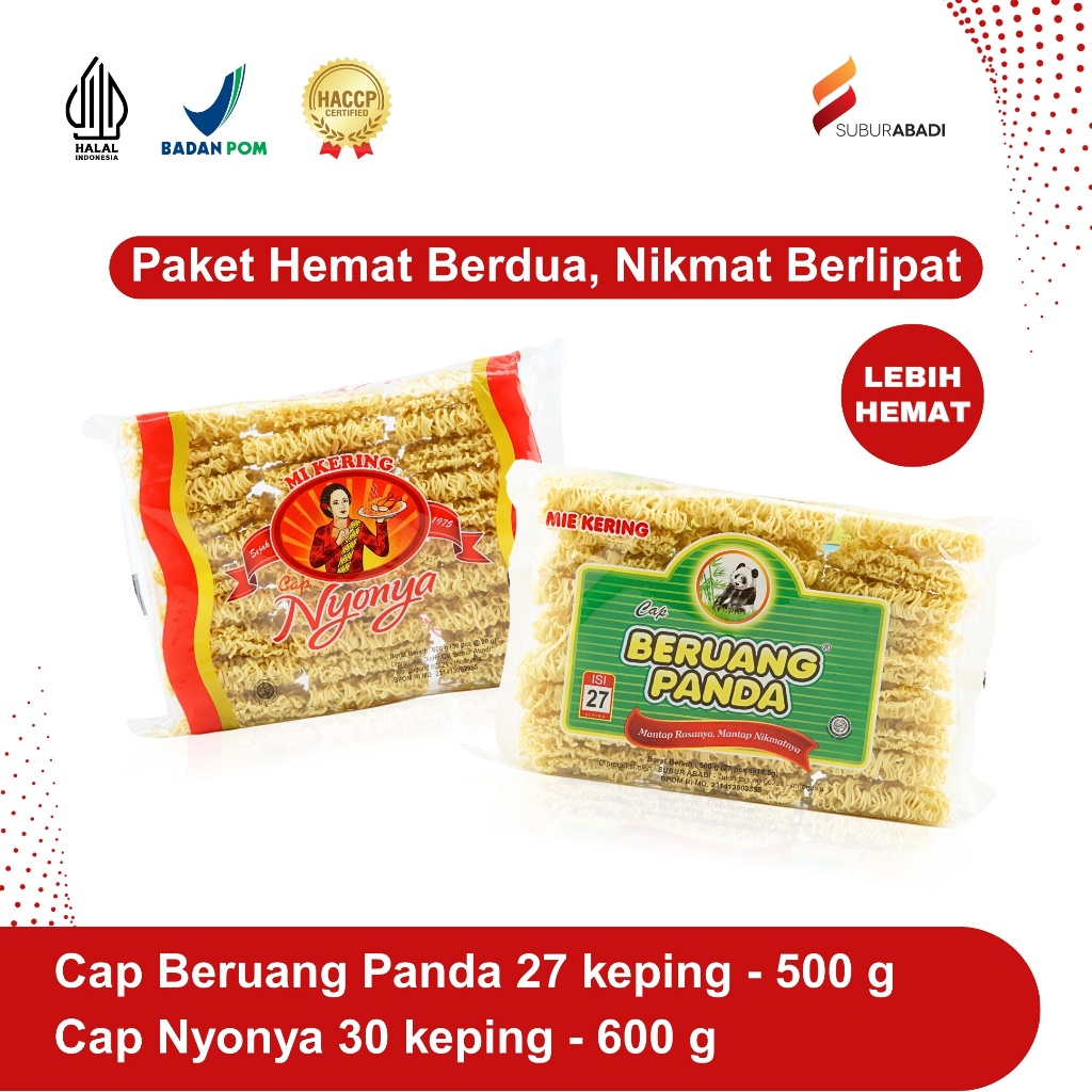 

Paket Hemat Berdua, Nikmat Berlipat: Mie Kering cap Beruang Panda 27 keping dan cap Nyonya isi 30 keping - Tanpa Pengawet, Tanpa MSG, Cocok Untuk Aneka Olahan & Sembako - Mi Kering Sehat, Serbaguna, Pilihan Keluarga Hemat