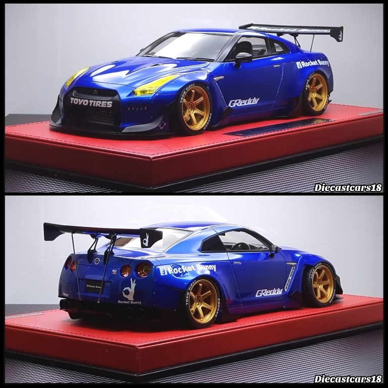 1/18 Makeup Model Nissan GTR R35 Rocket Bunny Blue Metallic