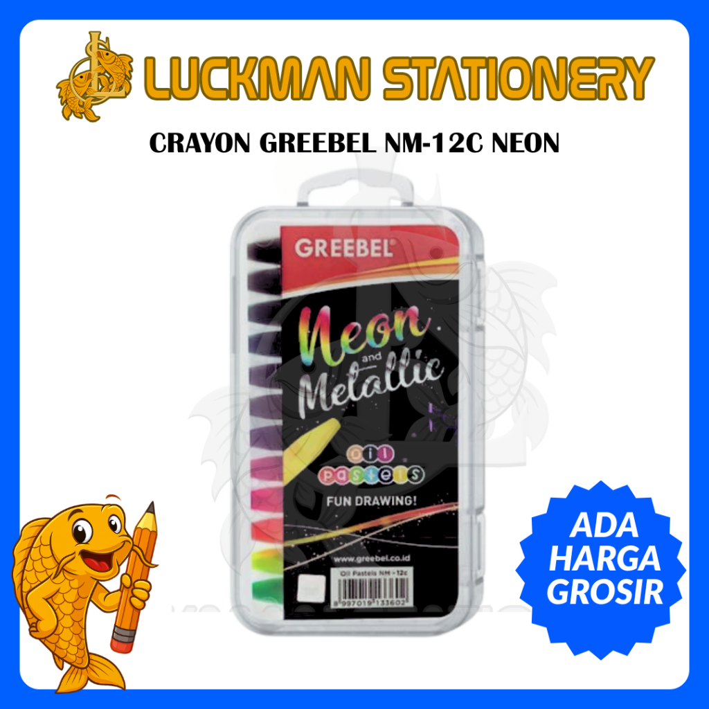 CRAYON GREEBEL12 WARNA NEON - OIL PASTEL GREEBEL NEON 12 WARNA NON-TOXIC (LUCKMAN STATIONERY)