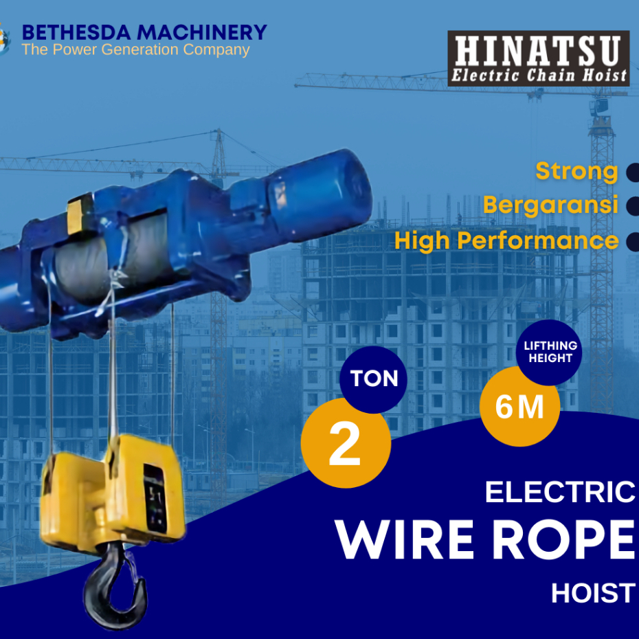 Hinatsu Electric Wire Rope Hoist Crane 2 Ton Lifting 6 Meter 380 Volt