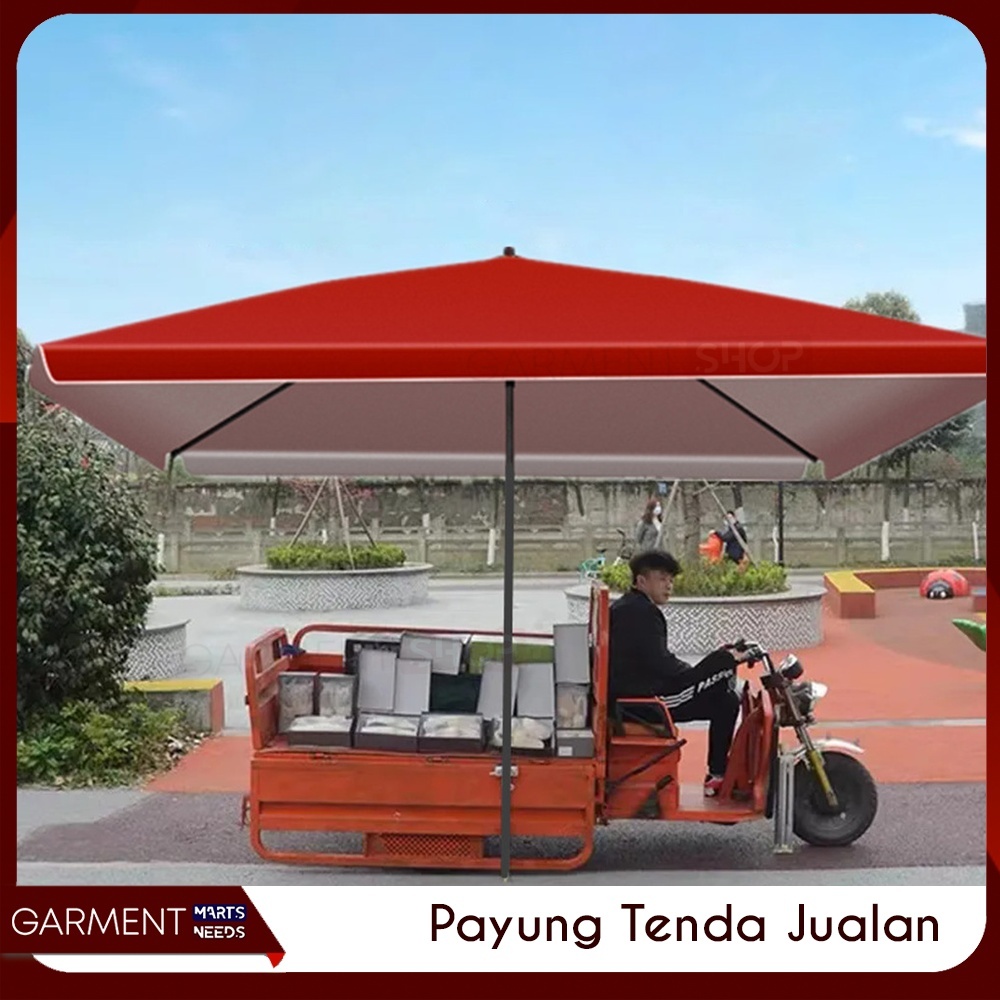 Payung Jualan Kotak Persegi Jumbo Tiang Kokoh Tenda Dagangan PKL Anti UV Besi Hitam Anti Karat