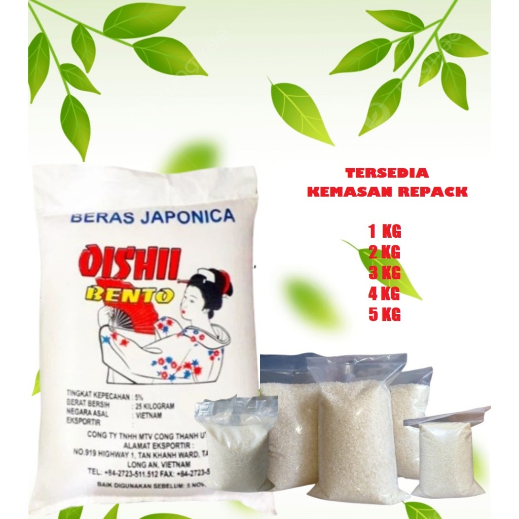 

Beras Jepang Sushi Japonica OISHI BENTO Kemasan Repack 2 kg Japonica Rice