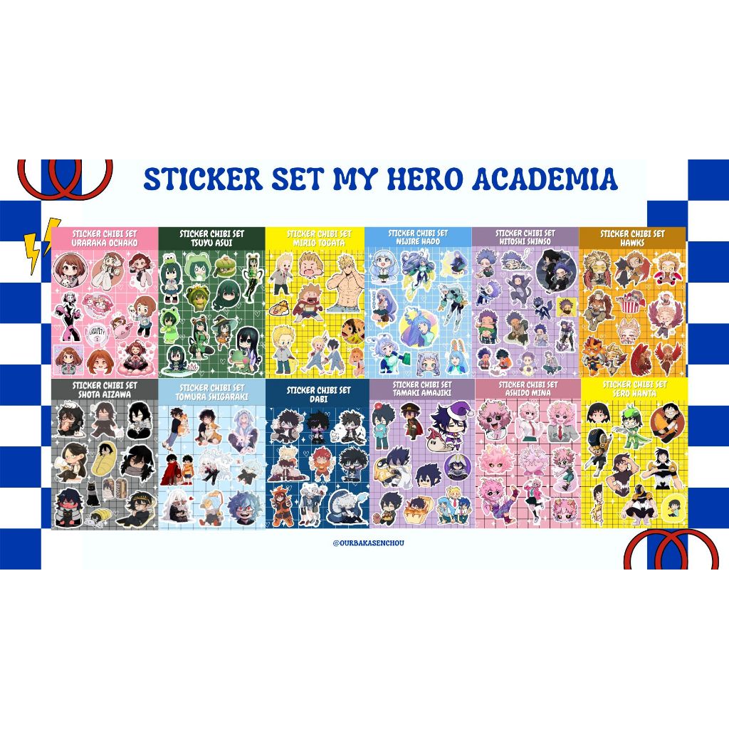 

STICKER CHIBI SET BNHA BOKU NO HERO ACADEMIA / STICKER GLOSSY MY HERO ACADEMIA / STICKER KAWAII DABI HAWKS OCHAKO TSUYU TAMAKI SHIGARAKI TOGA JIROU AIZAWA