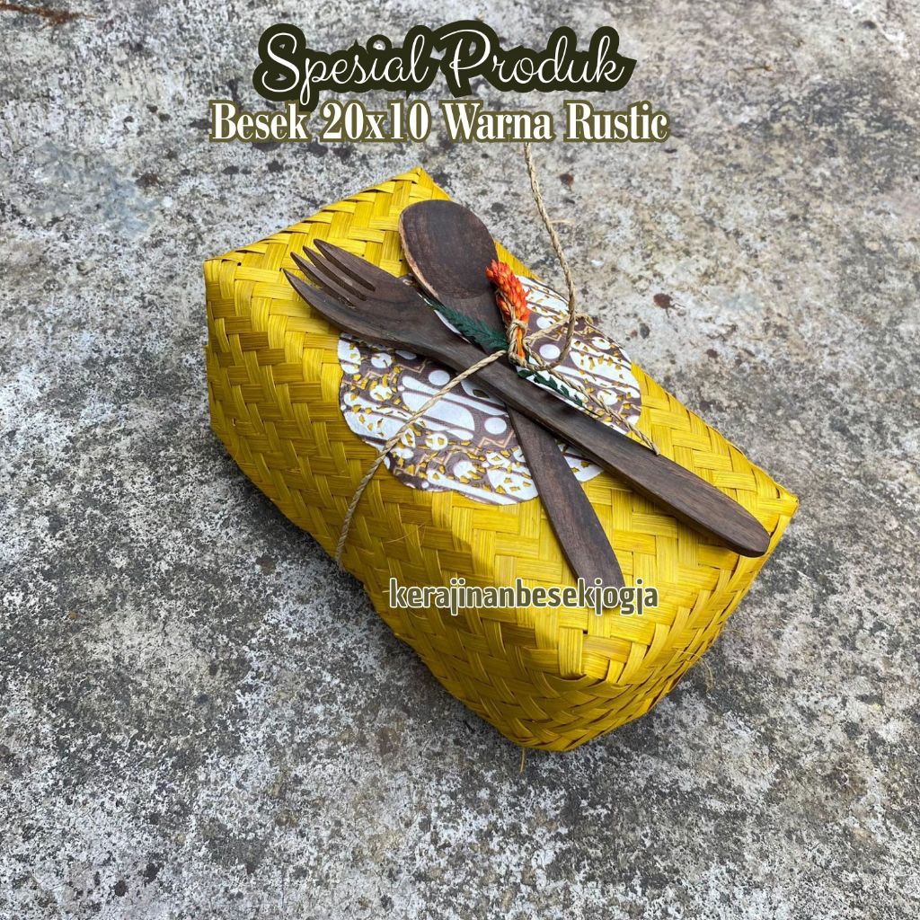 

BESEK 20X10 PERSEGI PANJANG HIAS RUSTIC BONUS SENDOK GARPU | bingkisan hampers jogja hantaran seserahan lamaran kotak nasi