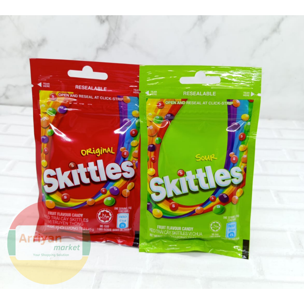 

Skittles Candy 45gr original & 40 gr sour malaysia Permen Sour & Original