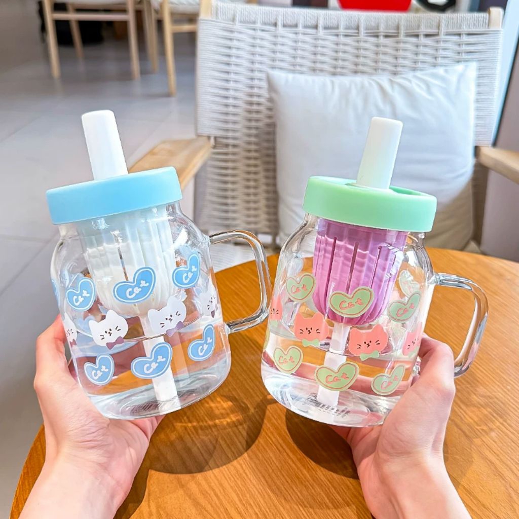 Gelas Kaca Aesthetic | Gelas Kaca Mug Besar | Gelas Kaca Unik| Gelas kaca Lucu