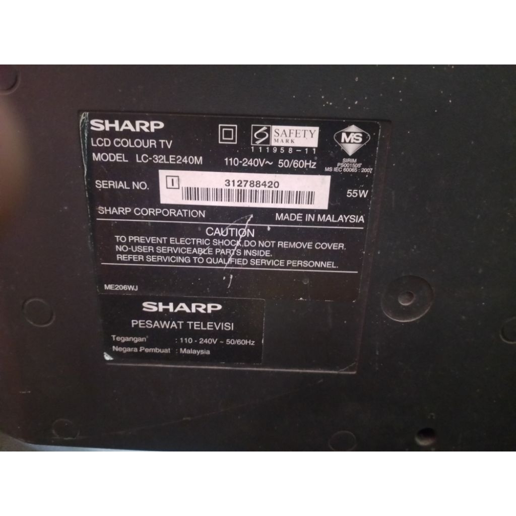 mesin tv lcd Sharp 32 inci LC 32le240m
