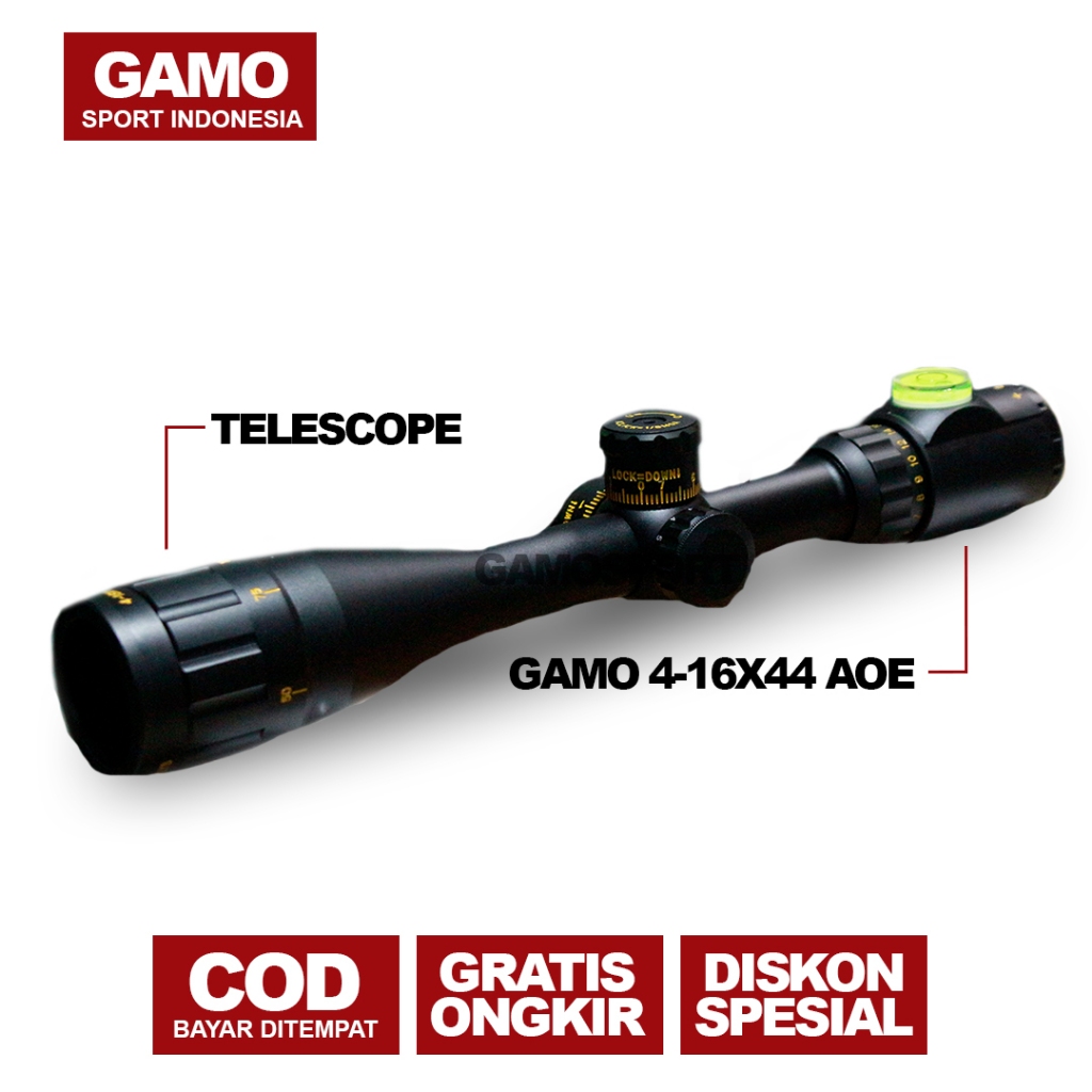 GAMO NITRO 4-16X44 AOE - TELESKOP TERLARIS TELESKOP GAMONITRO 4-16X44 AOE RETIKEL 2 WARNA + SUNHIDE 