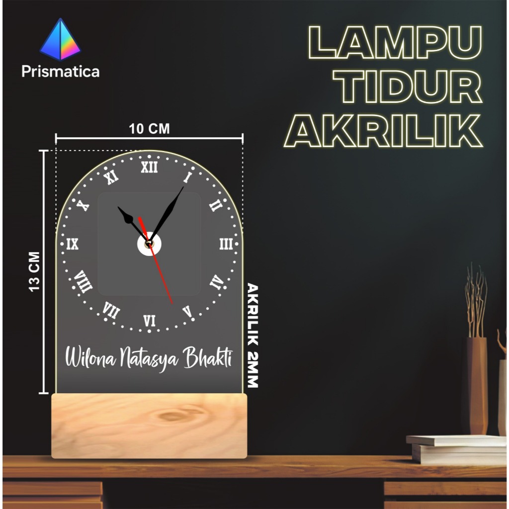 LAMPU AKRILIK CUSTOM - LAMPU TIDUR AESTHETIC - LAMPU HIAS GRAFIR JAM, GRADUATION