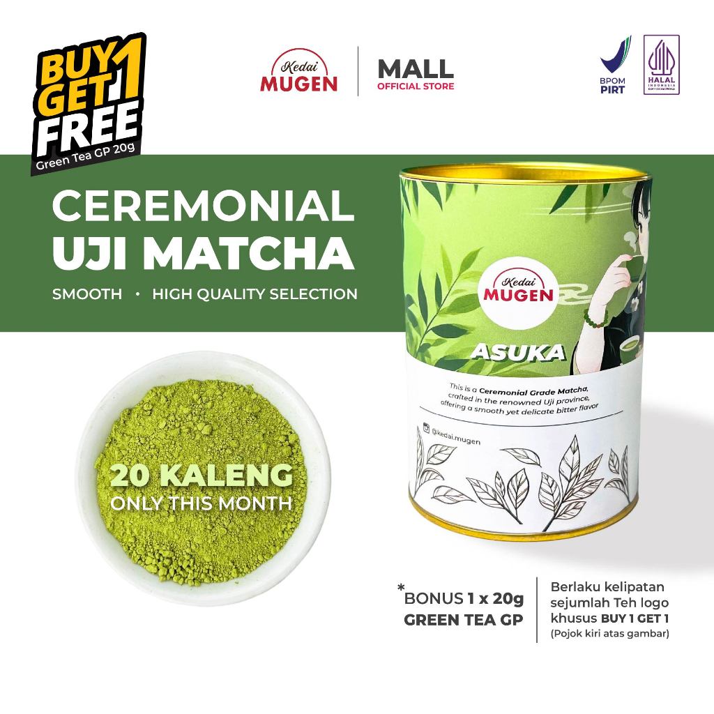 

Pure Matcha Ceremonial Murni Tanpa Gula/ Matcha Powder Green Tea Jepang Asli Kedai Mugen 50g