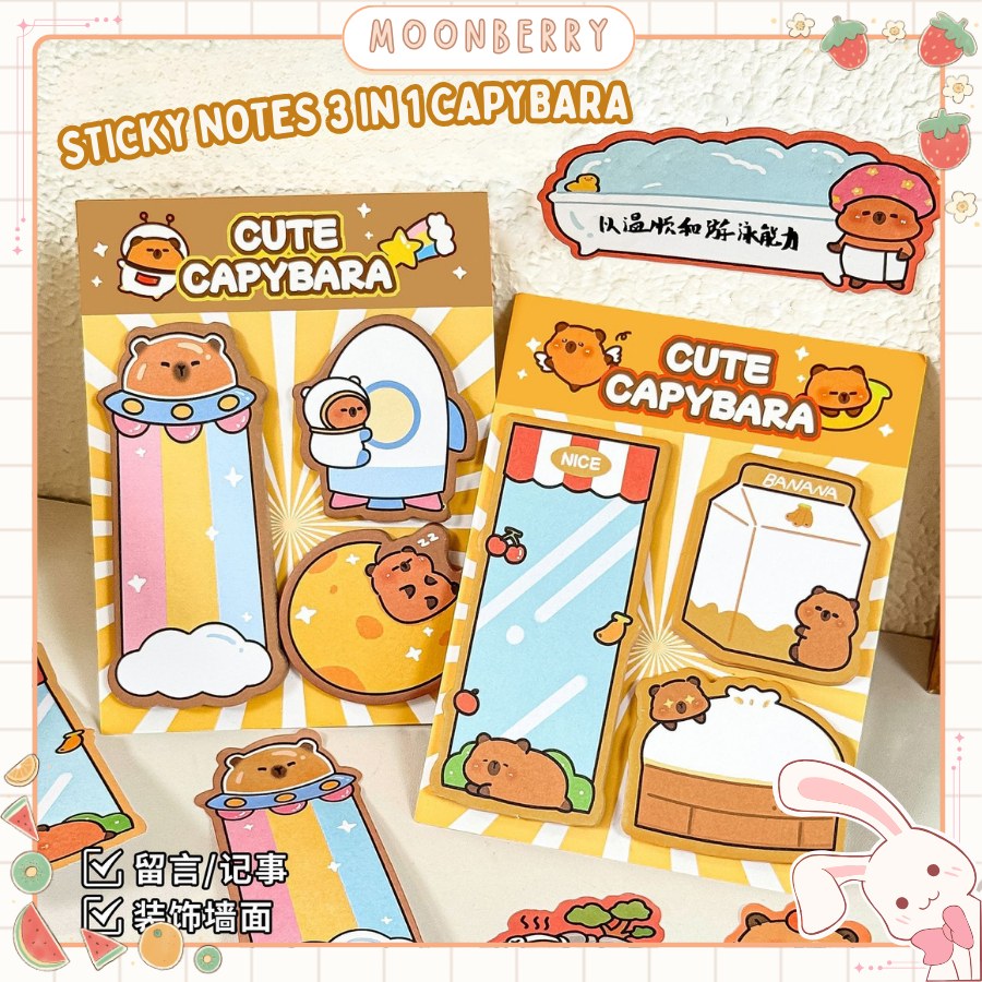 

Sticky Notes Motif Capybara 3 In 1 Isi 60 Lembar Kawaii Memo Pad Catatan Tempel Kertas Note