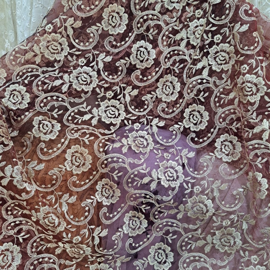 kain organza bordir - kain organza bordir motif bunga - kain organza bordir import