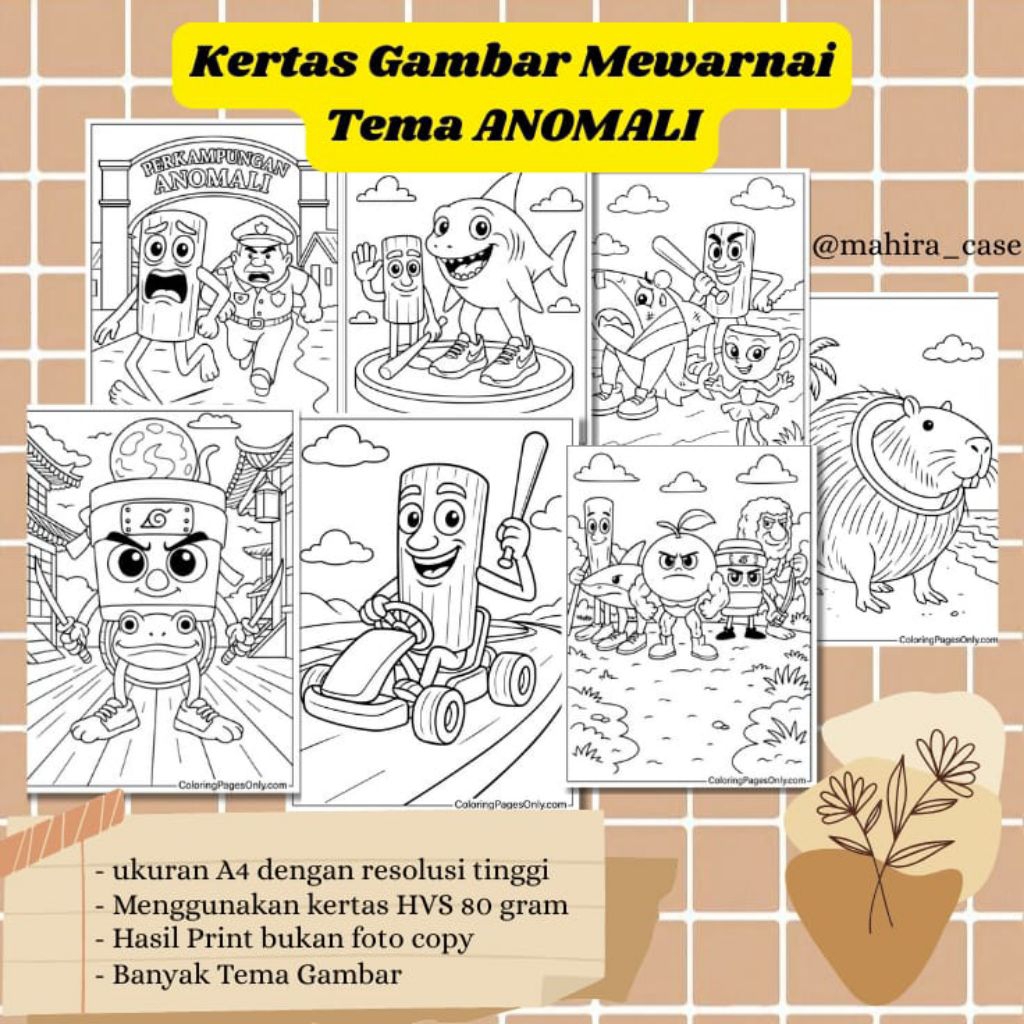 

20 LEMBAR KERTAS MEWARNAI ANAK TEMA ANOMALI (READY LANGSUNG KIRIM)