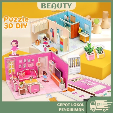 Mainan Edukasi Anak Puzzle 3D diy Mainan edukasi puzzle 3d anak Miniatur diy rumah bahan foam