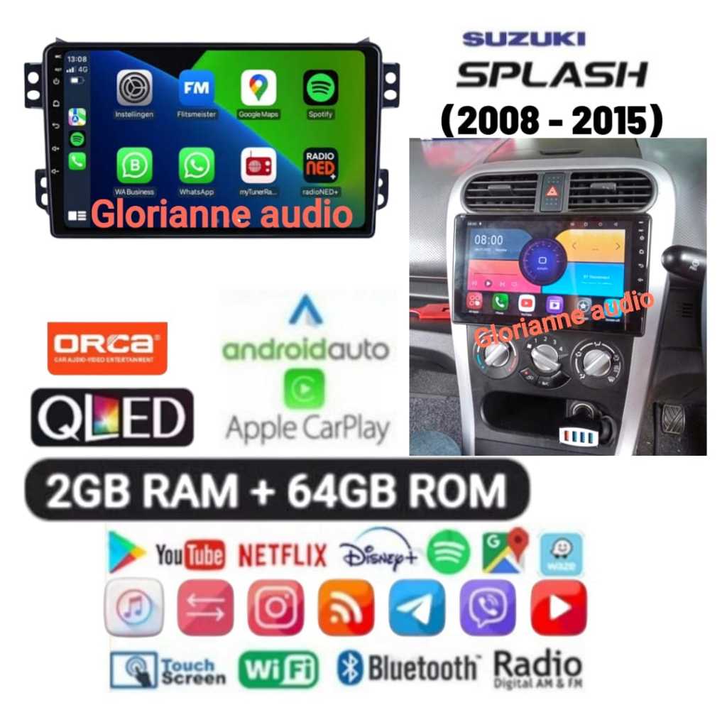 Head unit android orca ram 2/64GB Suzuki Splash 2008 2010 - 2015 9 inch