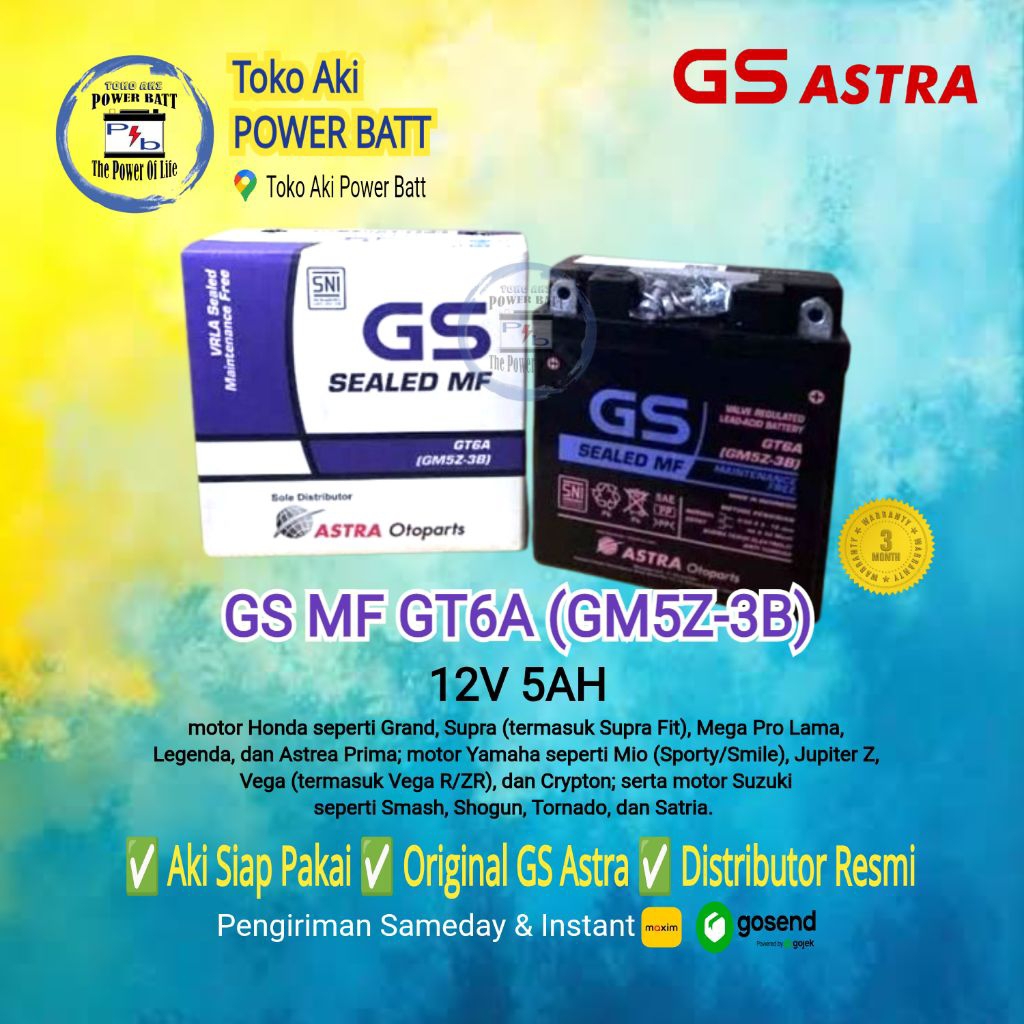 AKI KERING GS ASTRA OTOPARTS ORIGINAL GM5Z-3B ACCU MF GT6A GS ORI 12V 5AH BATTERY MOTOR MIO SPORTY J