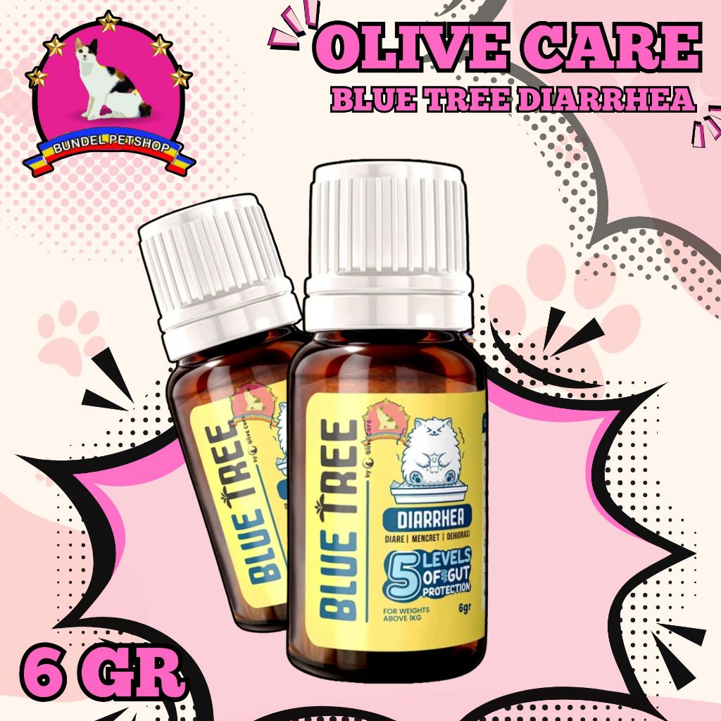 Olive Care Vitamin Obat Kucing BLUE TREE Diarrhea (Diare) dengan 5 Lapis Perlindungan Usus kandungan
