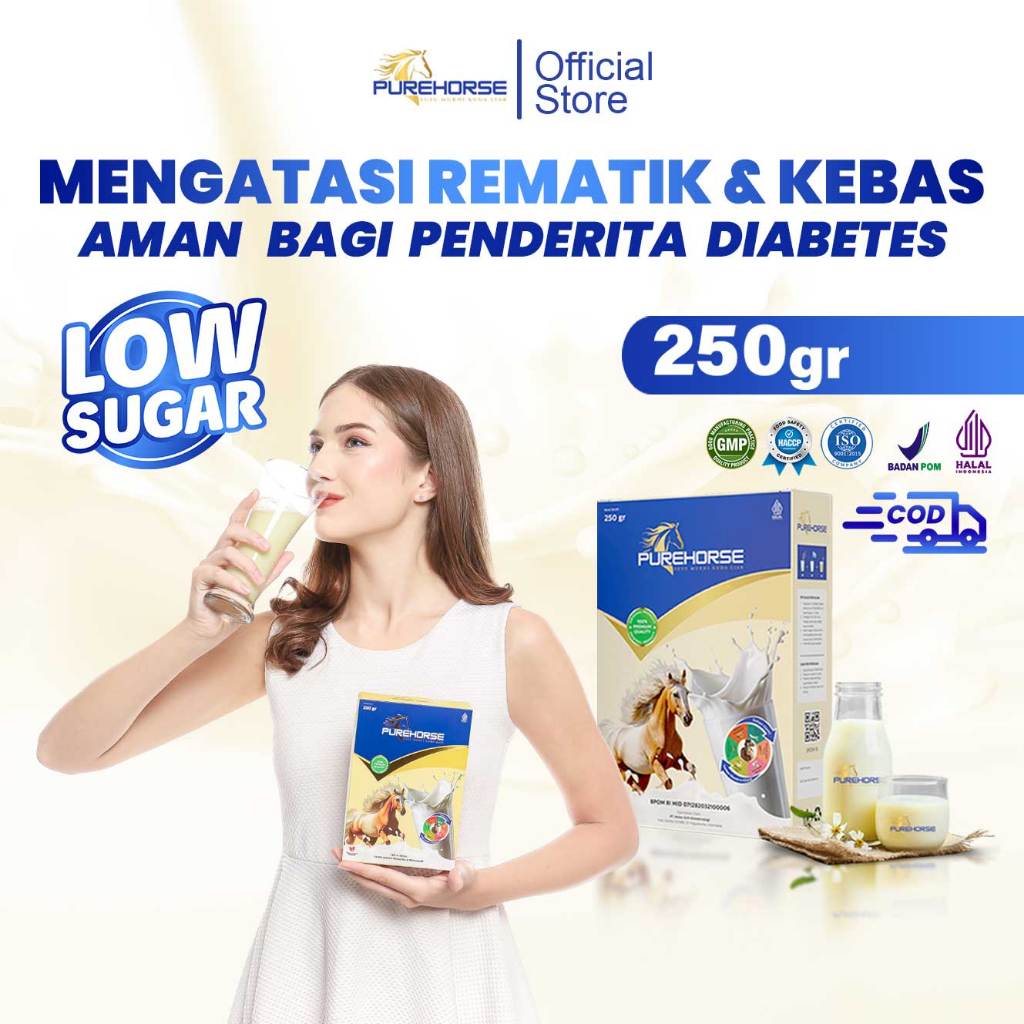

Purehorse - Susu Kuda Untuk Rematik &Kebas Kebas Rendah Gula Kemasan 250gr - Paket 1 Box
