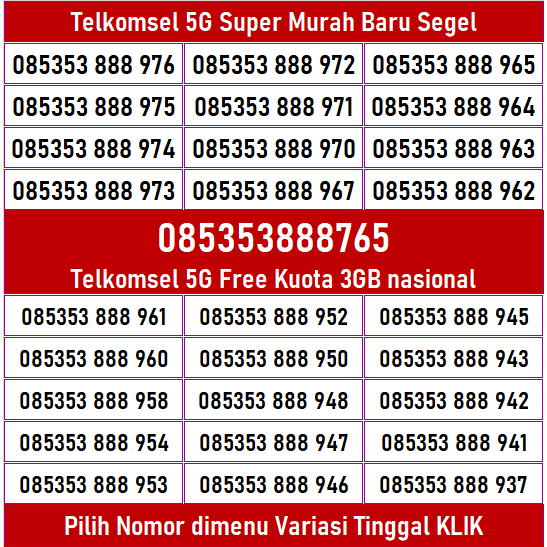 Kartu Perdana Telkomsel 4G 5G Nomor Cantik Free Kuota 3GB