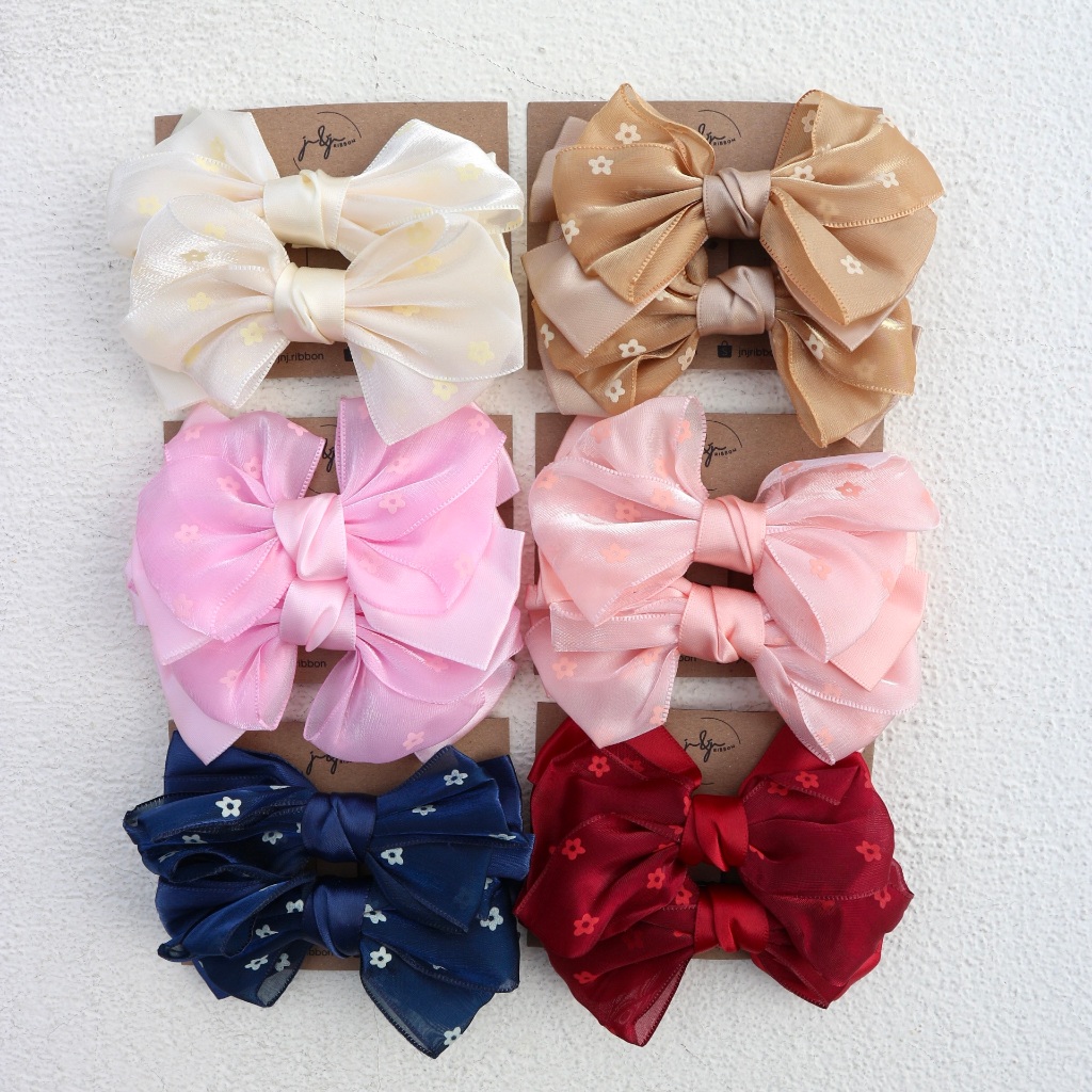 SALE J&J RIBBON | JEPIT PASANG PASANGAN SET 2PCS RAMBUT ANAK MOTIF PITA BUNGA MUTIARA SANRIO KOREA E