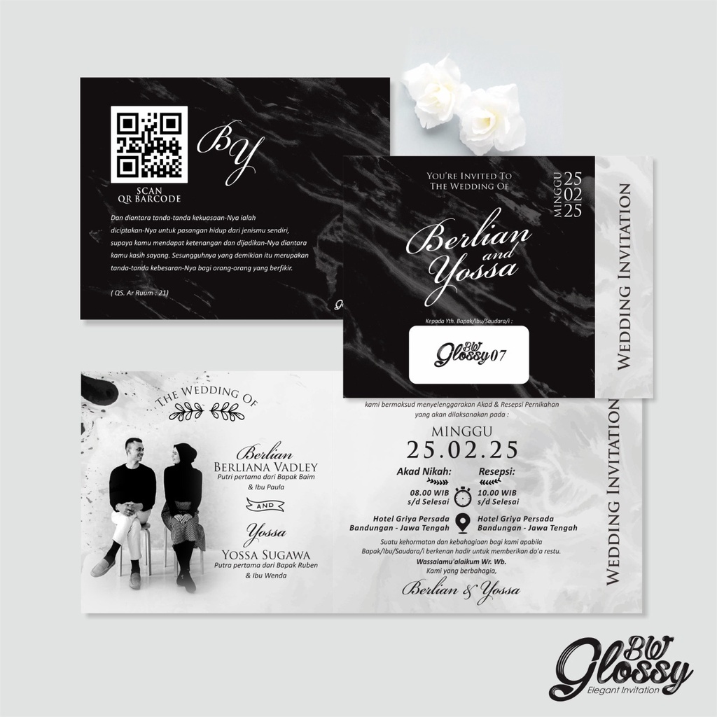 Undangan Pernikahan Bw Glossy | Undangan Nikah Hitam Putih Mewah Simple Free Foto