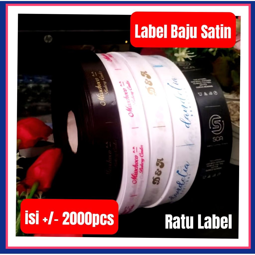 

Pita label merk baju satin custom hitam 2cm 200 meter 2500pcs lebih