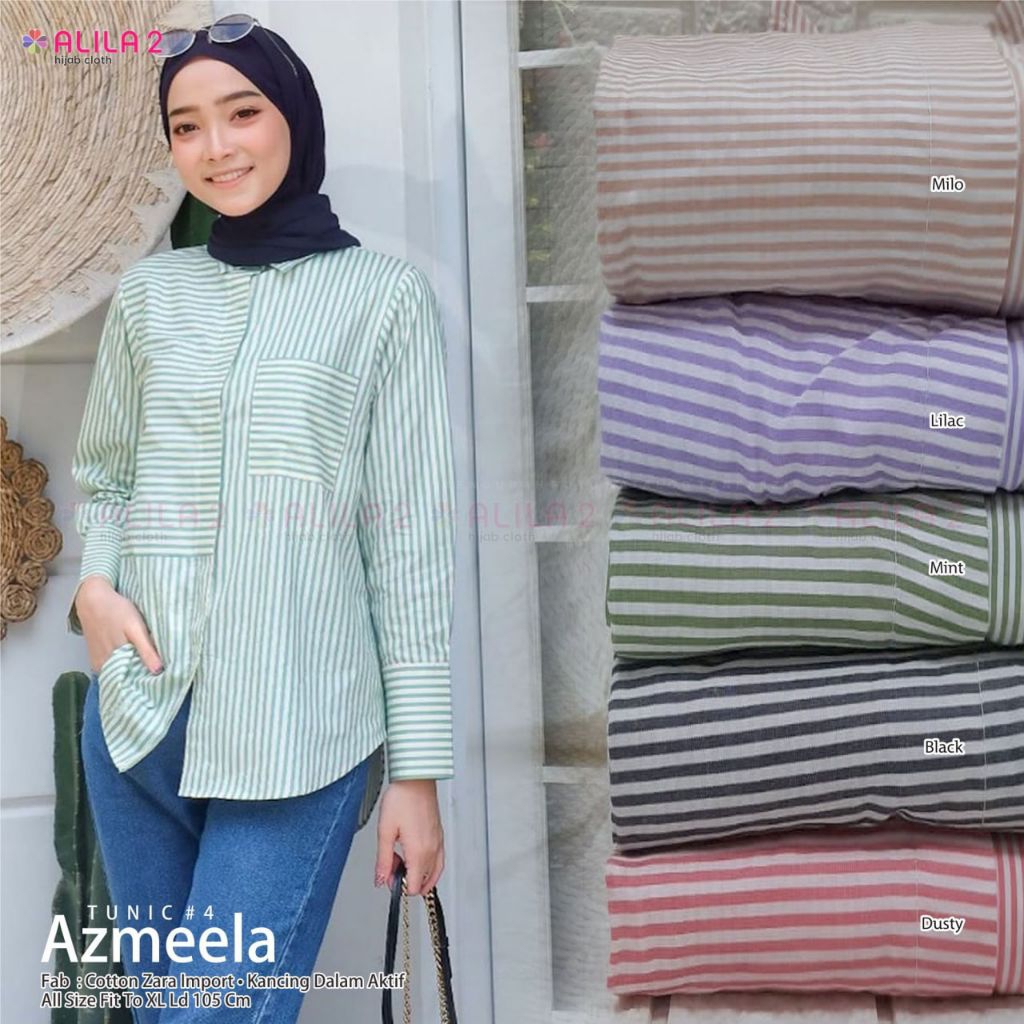 kemeja katun motif garis salur wanita