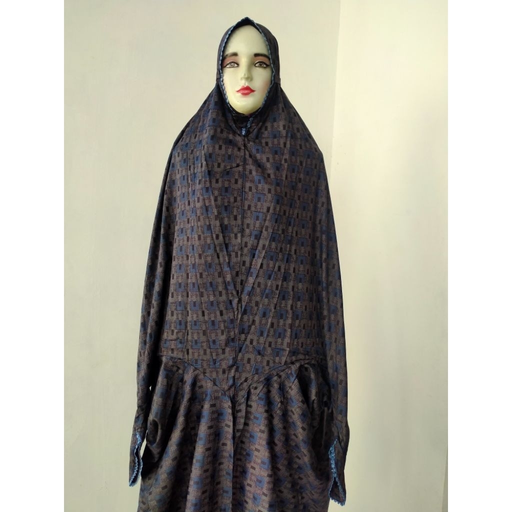Mukena Almukhtar bahan katun motif ukuran remaja model lajuran