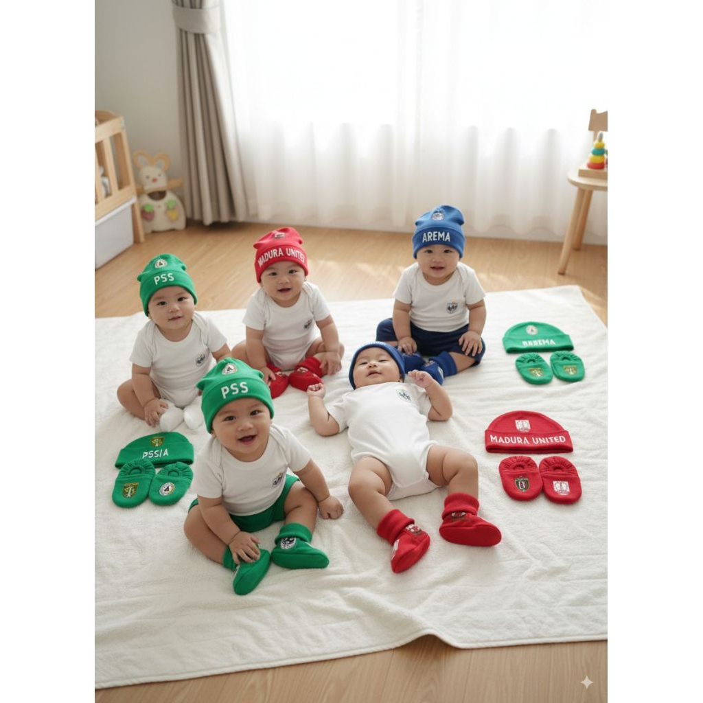 Topi Kupluk Bayi Motif Club Bola Bisa Custom Nama Baby Unisex Laki Perempuan Cocok Buat Kado Lahiran