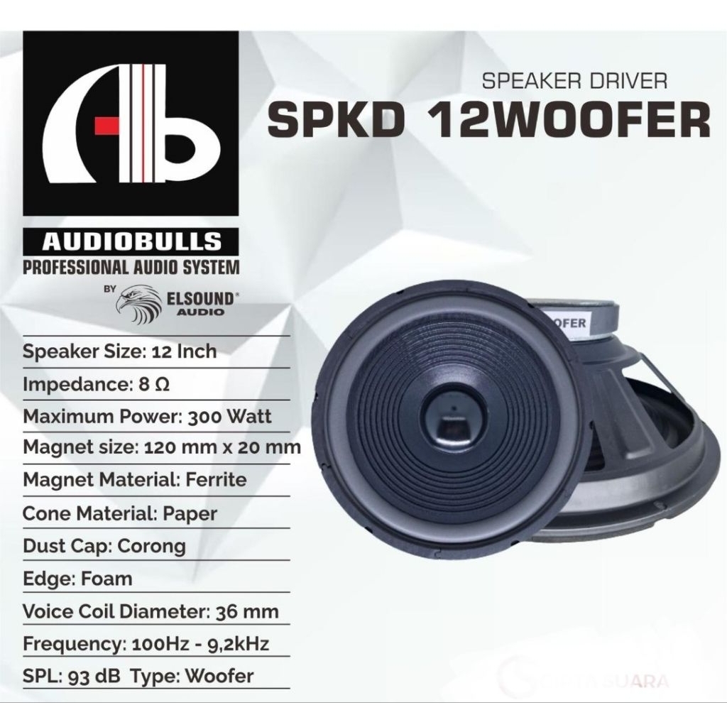 speaker elsound woofer 12" spiker 12inch speker 12in speaker driver 12" woofer speaker komponen