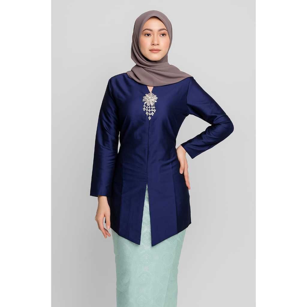 Qiarinn Atasan Kebaya Tunik Melayu Modern Polos Bahan Katun Toyobo