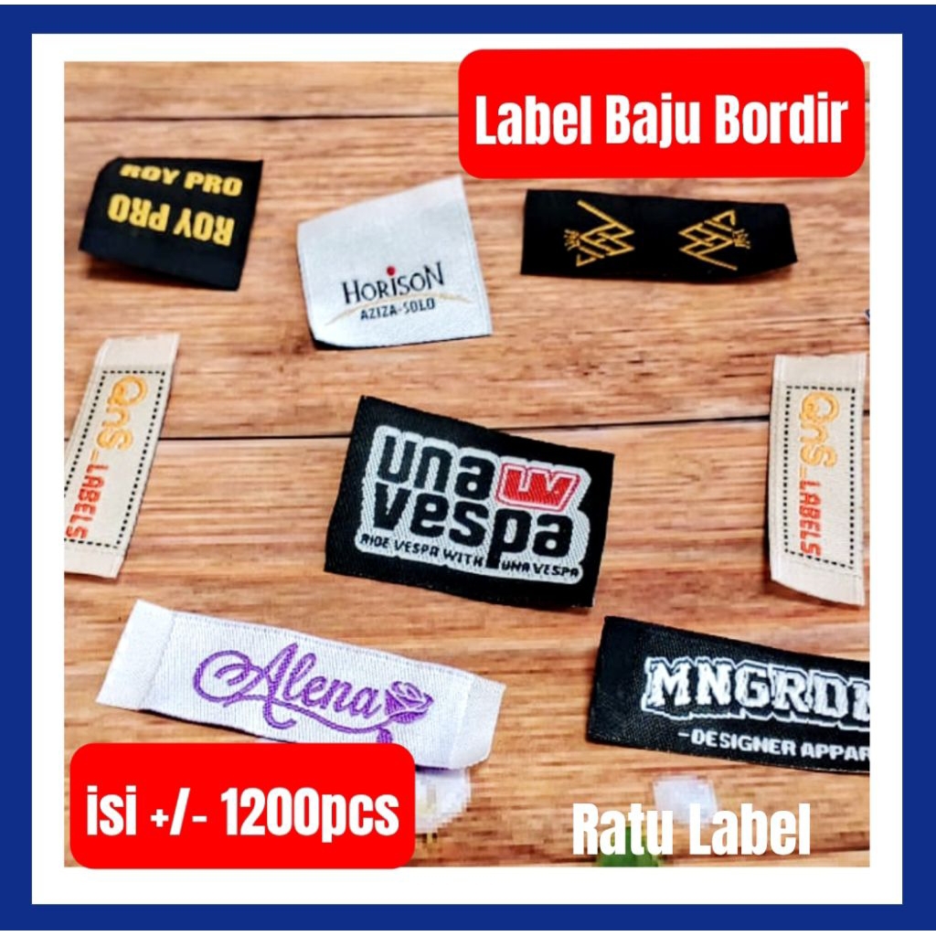 Label Baju Bordir Custom Nama Satuan - Label Kaos Hijab Tas Bordir isi 1100pcs