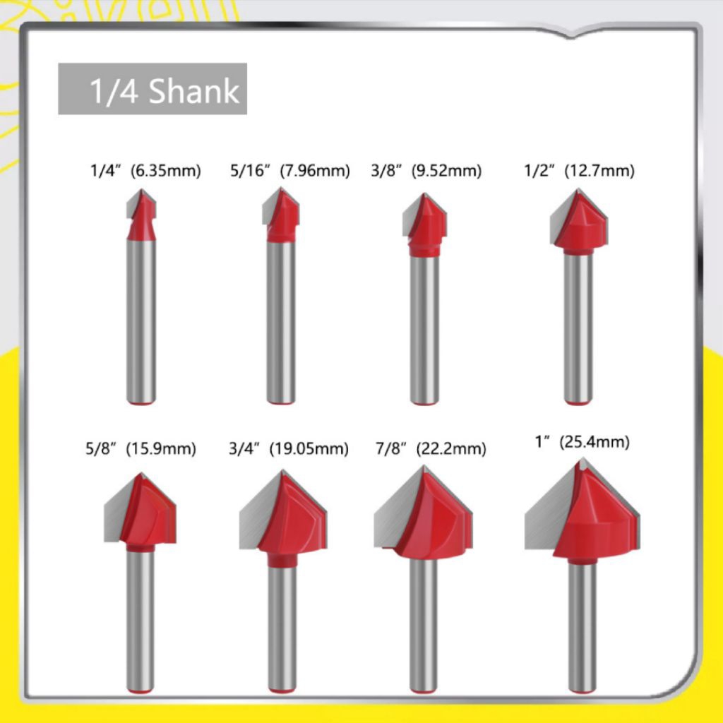 Mata Router V Grooving 90° Bit Shank 1/4 mata Profil Kayu