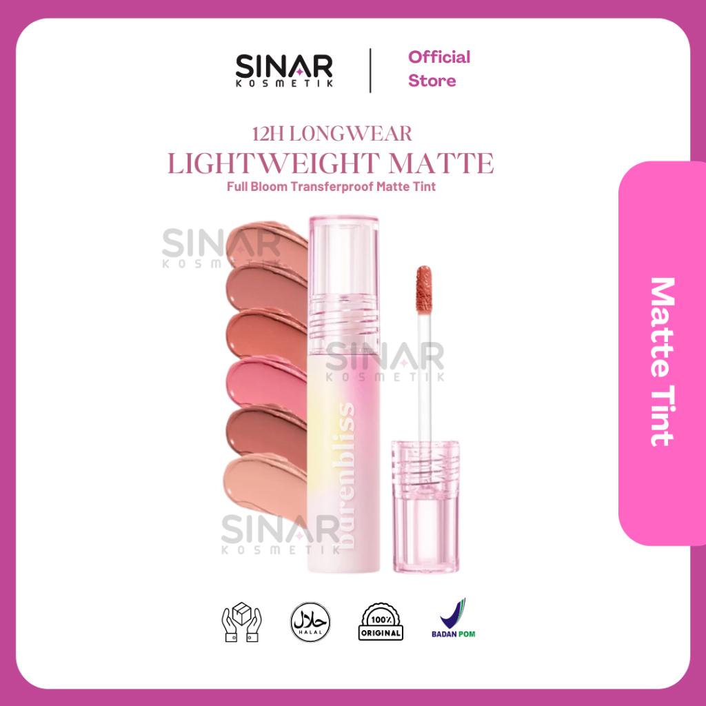 Lip Tint Matte Transferproof Tahan Lama 12 Jam dengan Triple Flower Essence - 3gr - Berbagai Warna