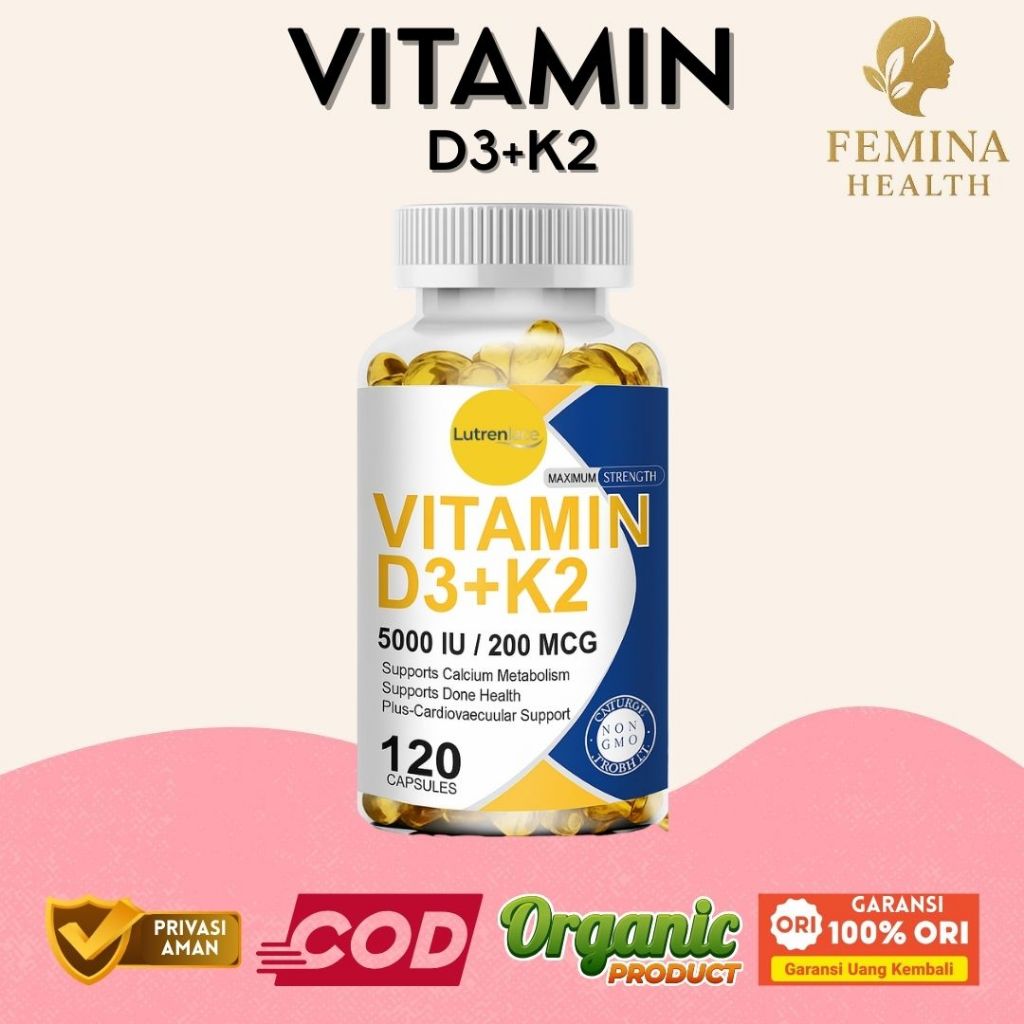 Vitamin D3 K2 5000IU 200MCG – Suplemen Tulang, Jantung & Imunitas | 120 Softgel