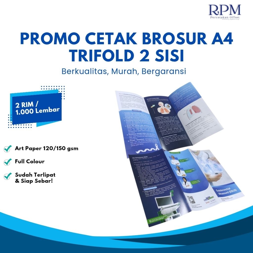 

Cetak Brosur Lipat 3 / Trifold A4 | 2 Sisi | 2 Rim