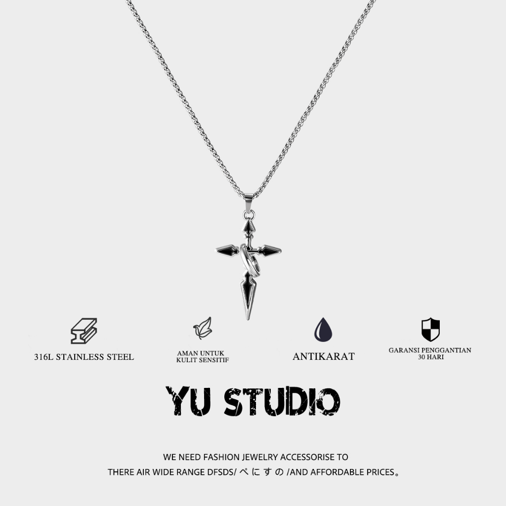 YUSTUDIO-Kalung  unisex model Eropa-Amerika, liontin salib & ring, aksesori anime, cocok untuk gaya 