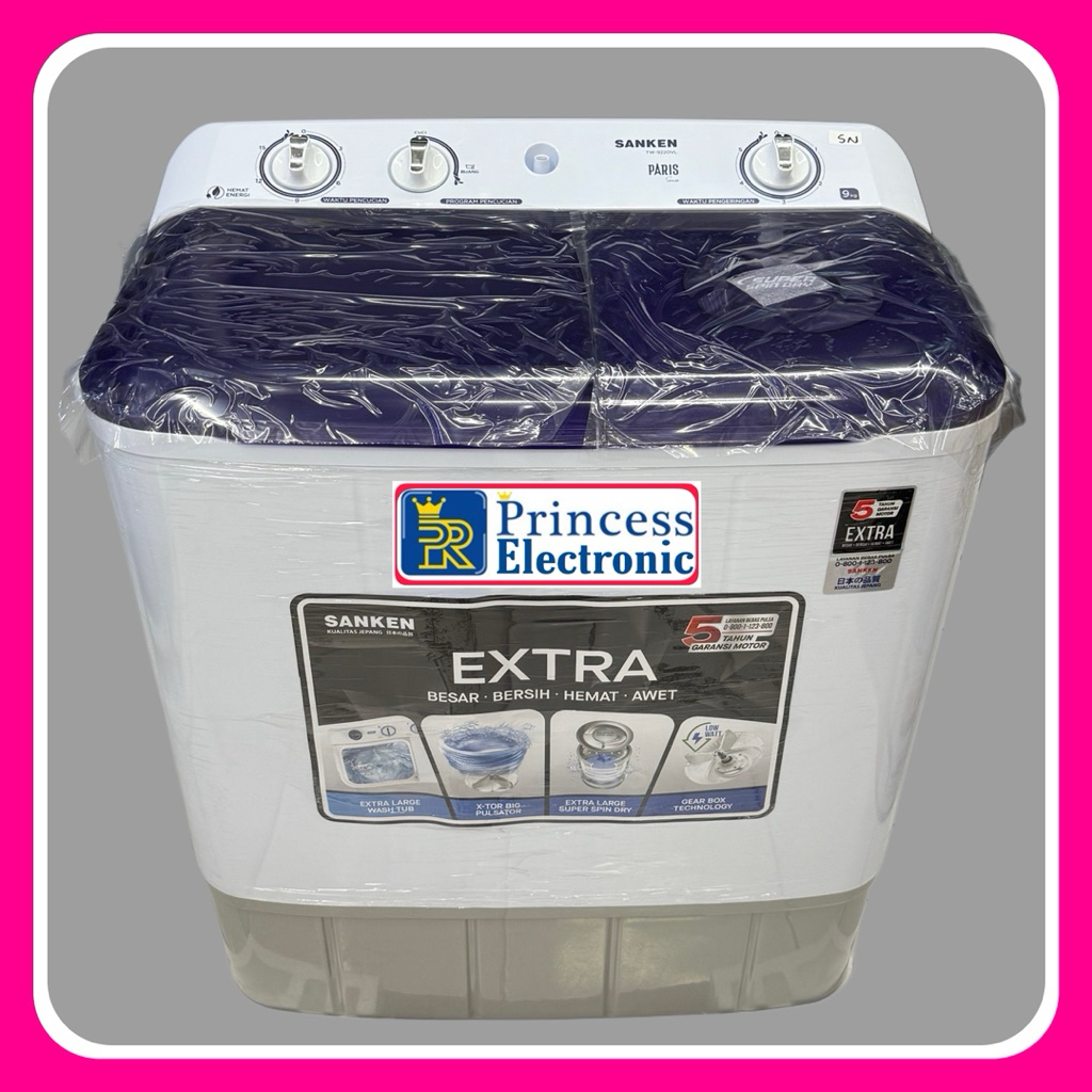 Mesin cuci Sanken 2 tabung 9 Kg Low watt TW 9220