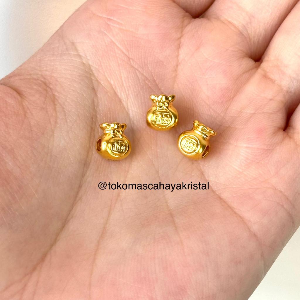 Charm Emas Money Bag Fu 24k HK Hongkong 999%- Gold Bracelet