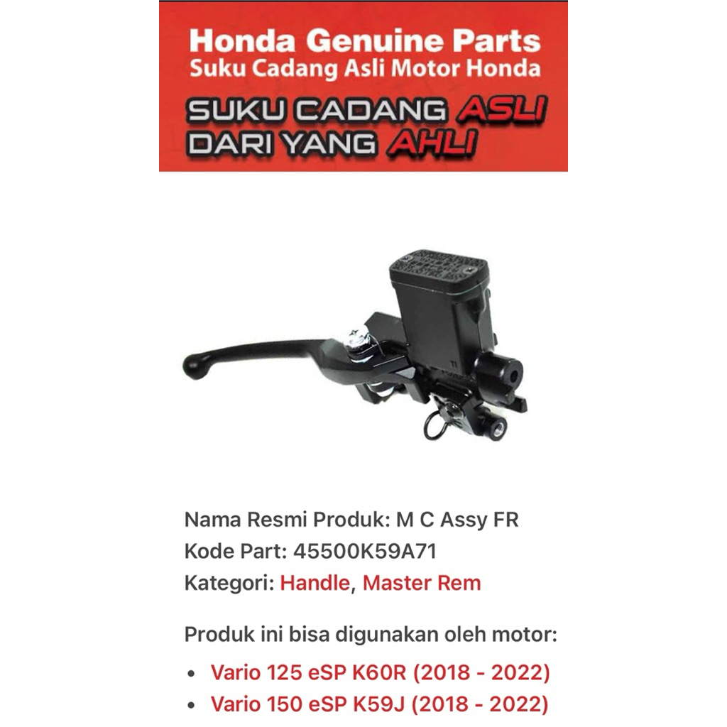 45500K59A71 Master Rem Depan Honda New Vario 150 eSP K59J CBS