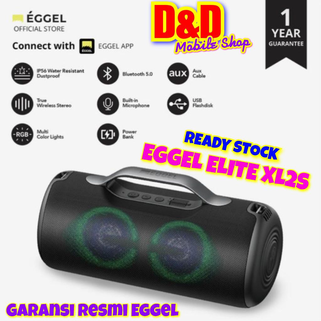 EGGEL ELITE XL 2S TWS RGB WATERPROOF PORTABLE BLUETOOTH SPEAKER  ORIGINAL GARANSI RESMI EGGEL INDONE
