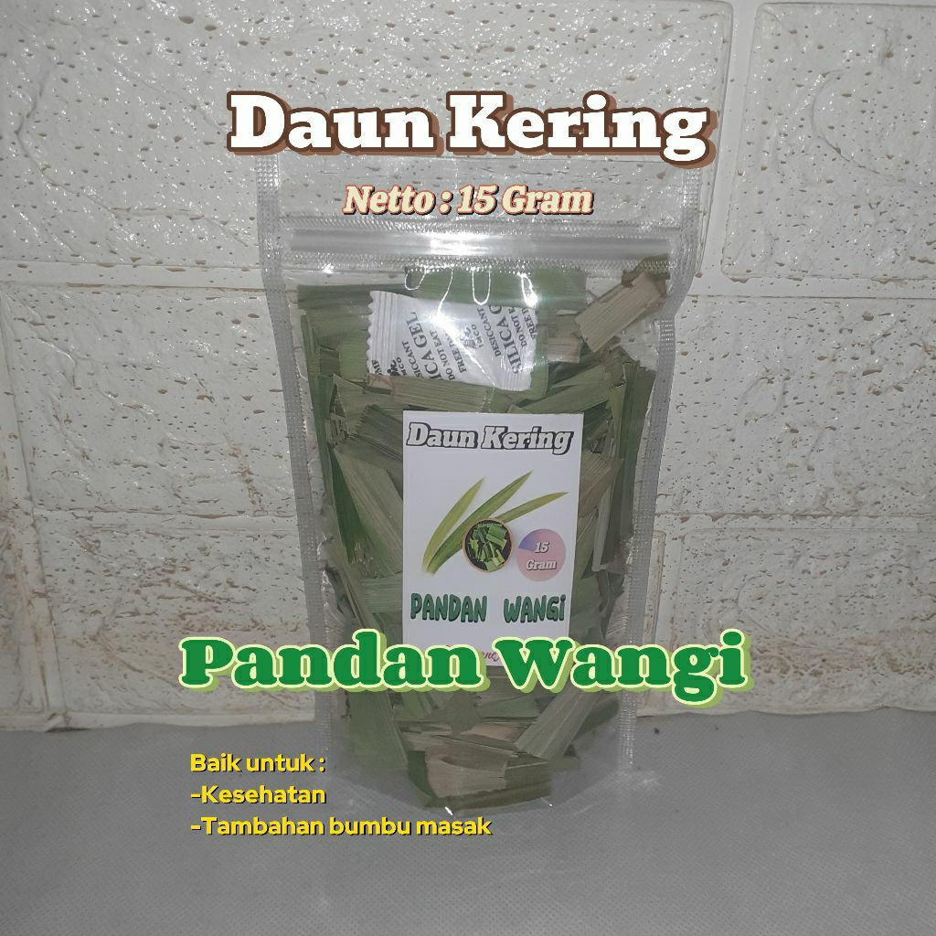 

Daun pandan wangi kering / Pure Dried Pandanese Leaves 15 gram Pandan Iris Kering kemasan ekonomis plastik stand pouch