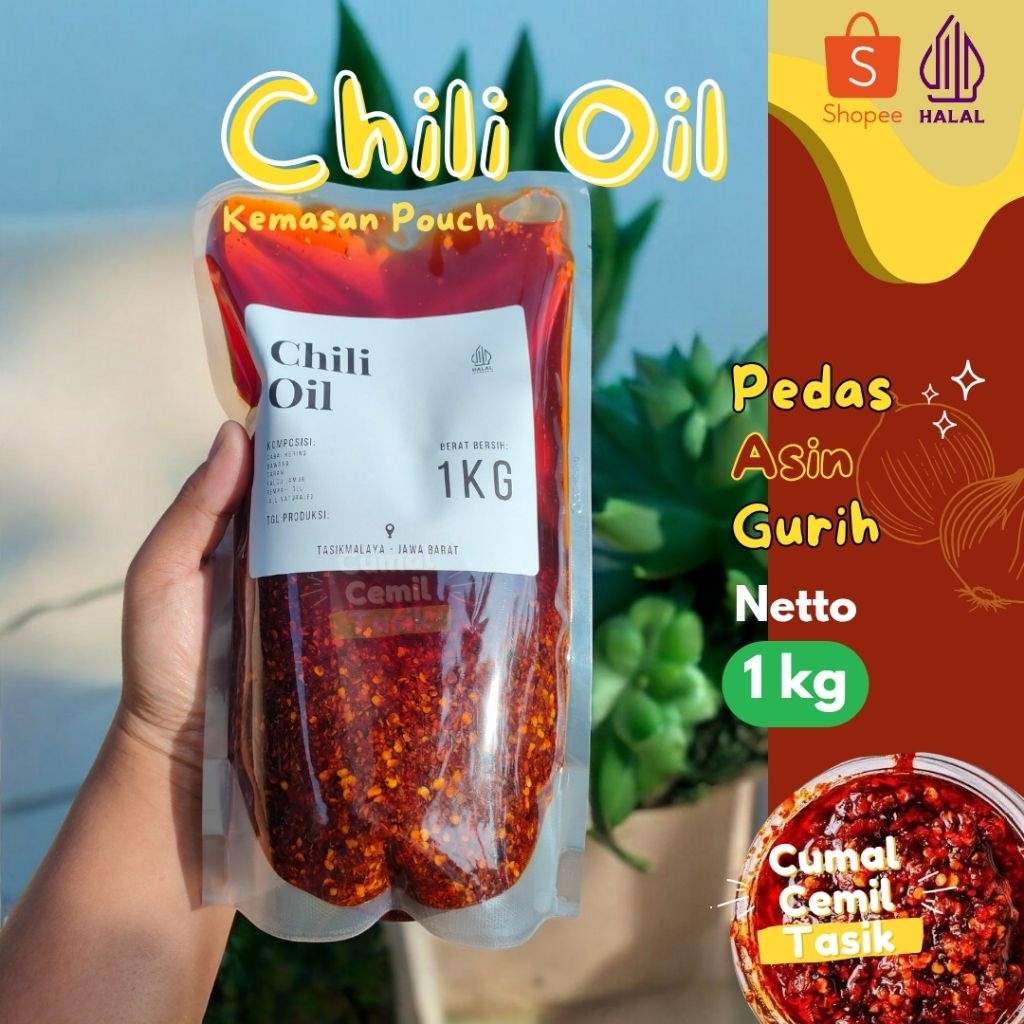 

Chili Oil 1 kg Pedas Asin Gurih Halal, Cocok untuk Usaha/Jualan Mie Jebew Bakmie Dimsum by Cumal Cemil Tasik