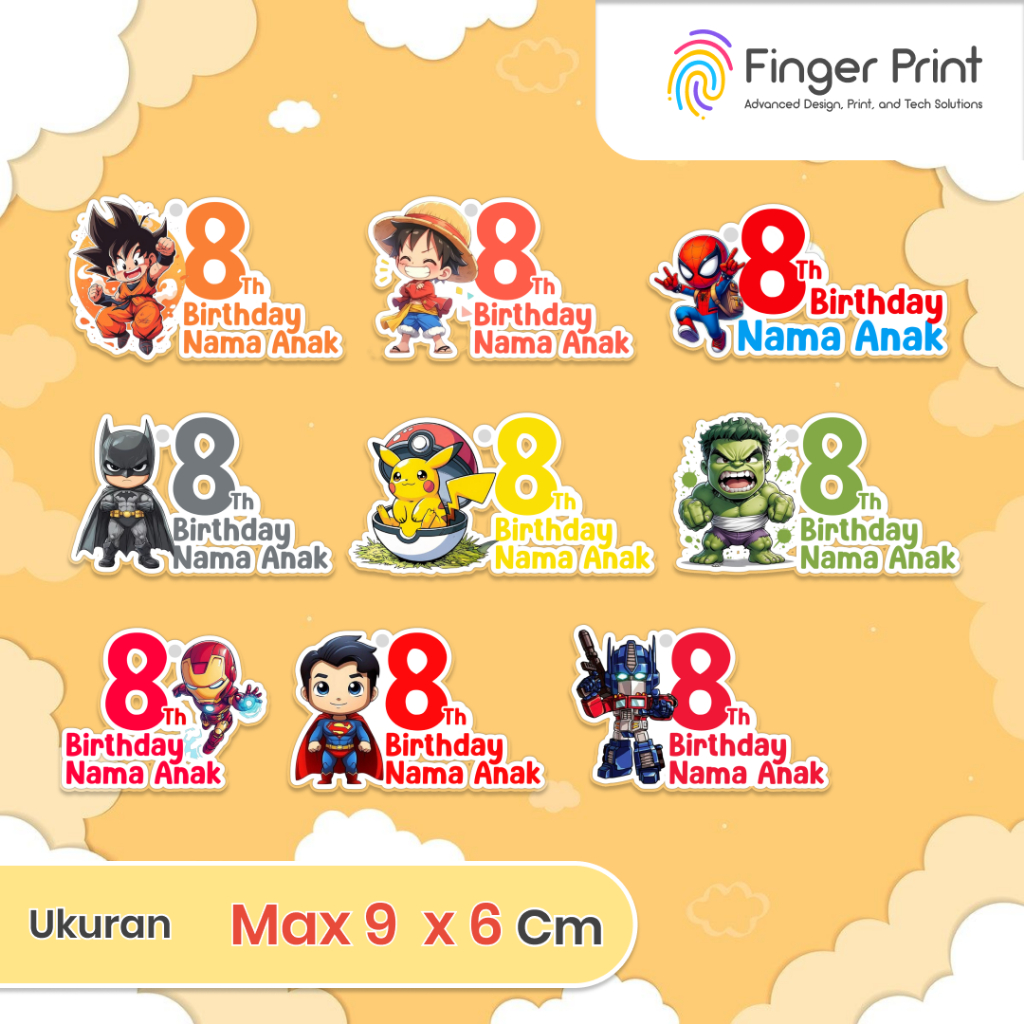 

Stiker Ulang Tahun Anak Custom — Untuk Bingkisan / Hampers / Goodie Bag | Desain Lucu | Finger Print