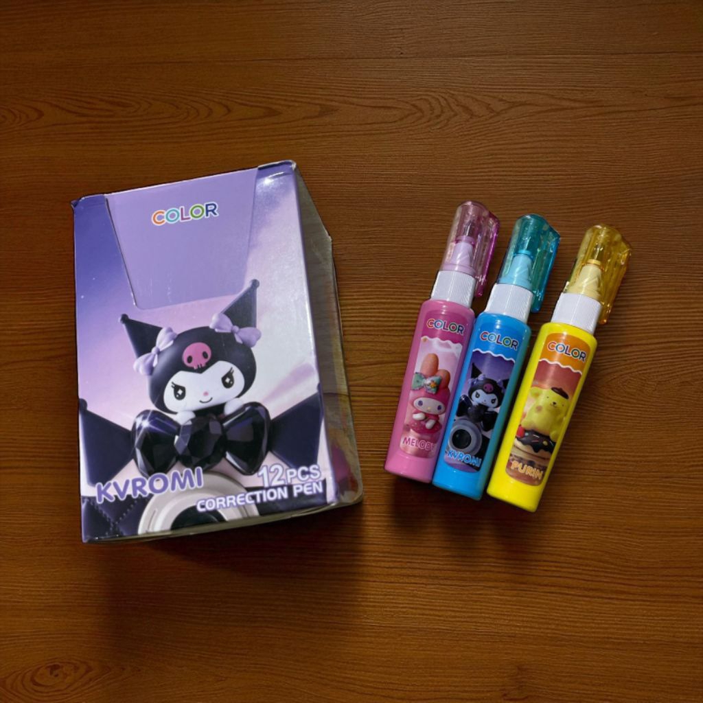 

Grosir 1 BOX (12pcs) Tipe X Cair Correction Tape Karakter Kuromi