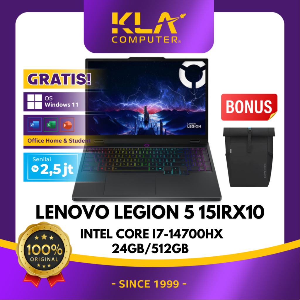 Lenovo Legion 5 15IRX10 Intel Core i7-14700HX 24GB SSD 512GB RTX5050 15.1″ Windows 11 OHM 2024 M365 