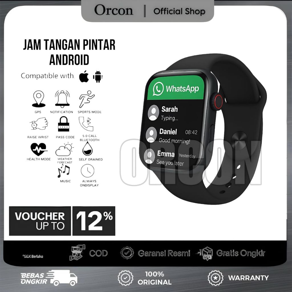 Jam Tangan Pintar HP Bisa WhatsApp Layar Sentuh Tahan Air Smartwatch Pria Wanita Sport Olahraga Kese