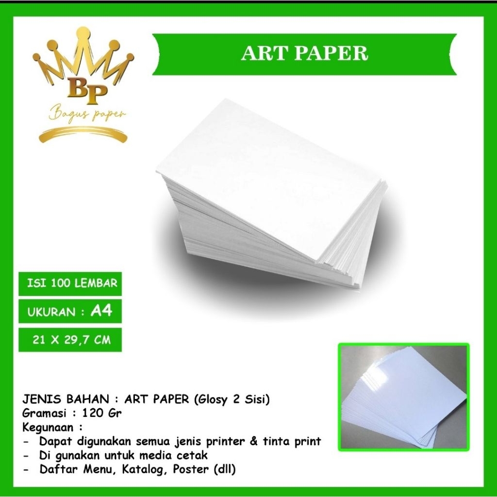 

Art Paper 120 Gsm Isi 100 Lembar A4 (21x29,7) Glosy 2 Sisi